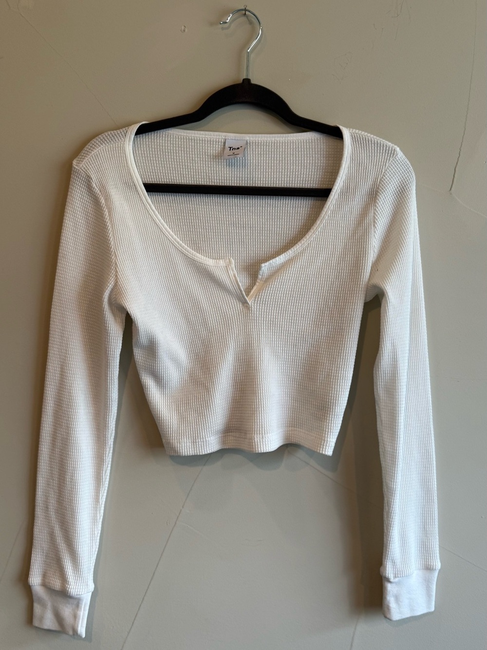 TNA White Waffle-Knit Long Sleeve Top